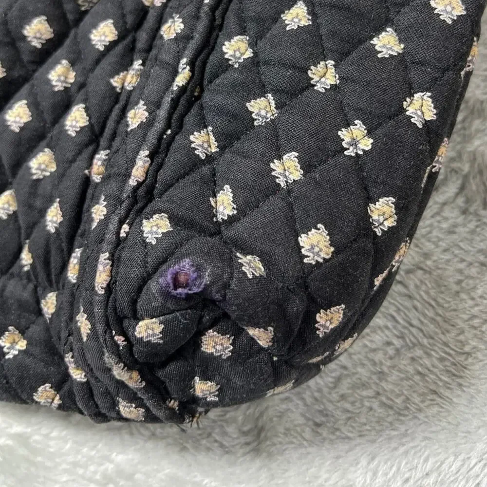 Rare Vtg Black Floral Vera Bradley Classic Medium Tote Quilted Retired 2002